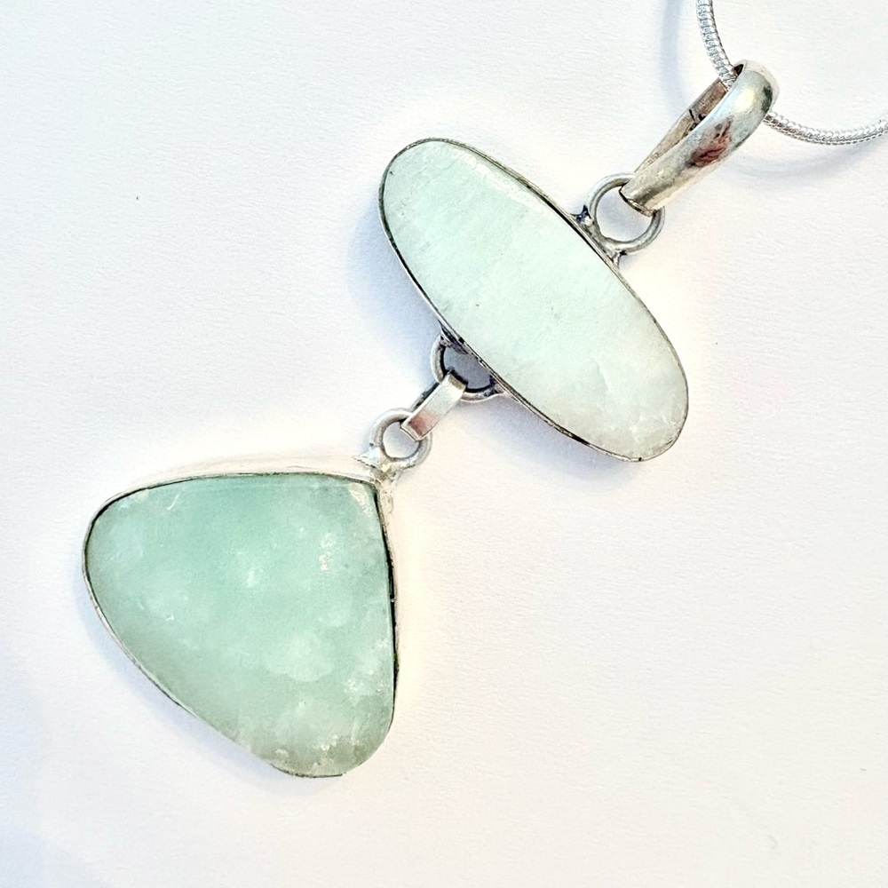 Gorgeous, 2 inch, 2 stone, Hemimorphite pendant on a silver chain.